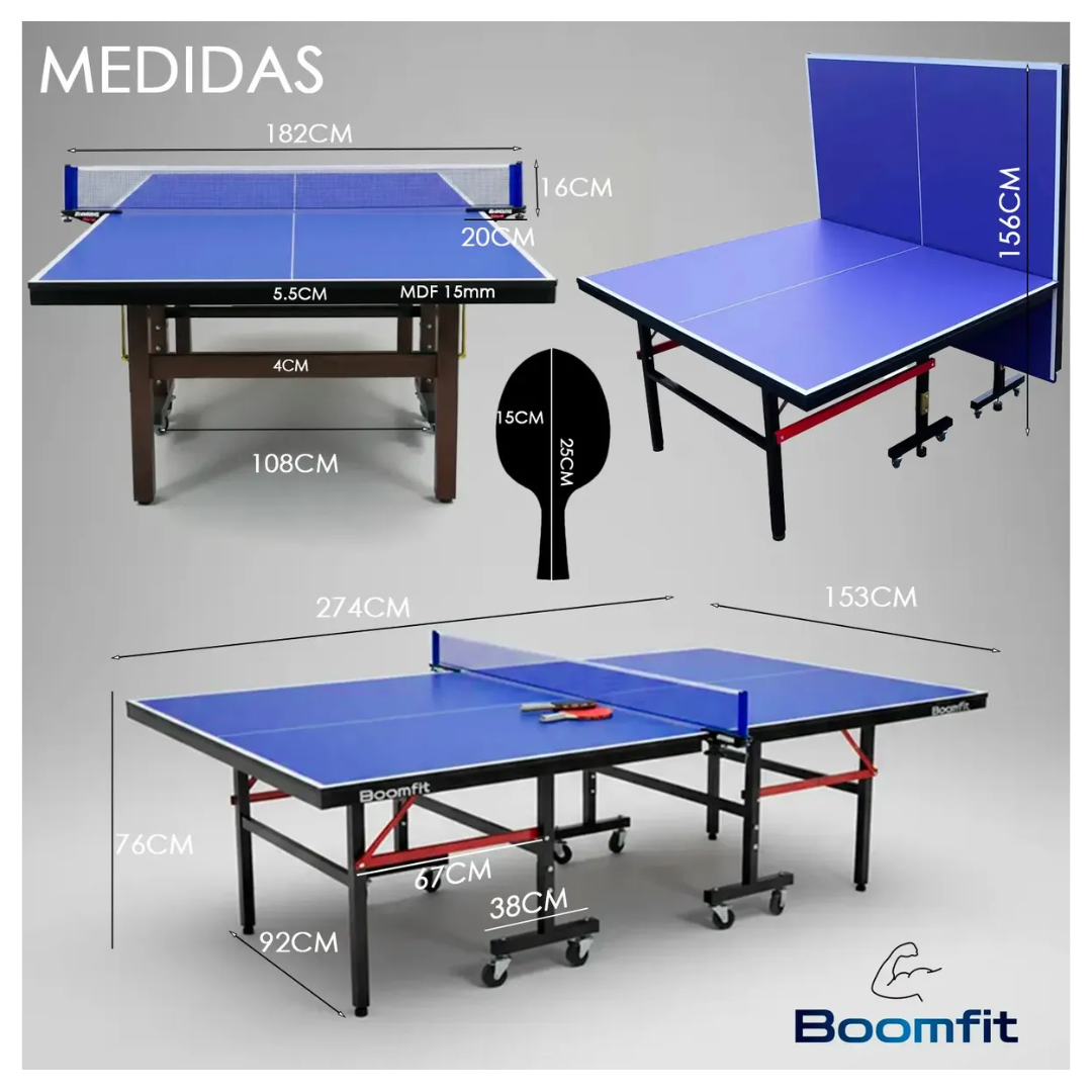 Mesa Ping Pong Junior Plegable Con Ruedas Y Red Incluye Accesorios 274x152x76cm