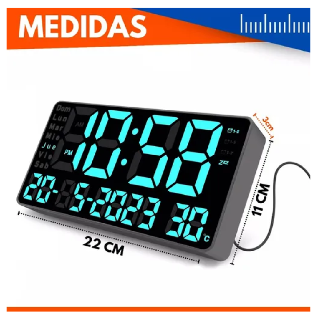 Reloj Pared Digital Dia Fecha Hora Temporizador Luz Led Azul