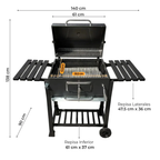 Parrilla A Carbon De Acero Inoxidable Con Tapa y 2 Ruedas Con Doble Repisa