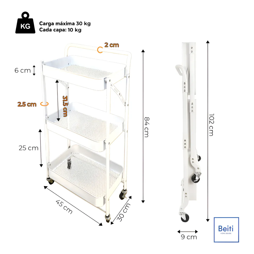 Carro Plegable Carrito Organizador Estante Con Rueda Multiuso