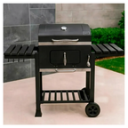 Parrilla A Carbon De Acero Inoxidable Con Tapa y 2 Ruedas Con Doble Repisa
