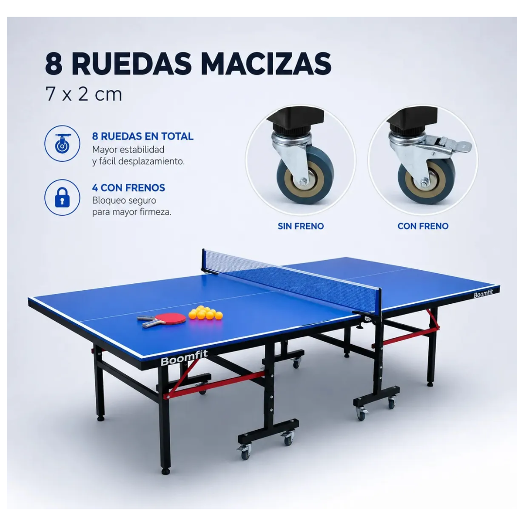 Mesa Ping Pong Junior Plegable Con Ruedas Y Red Incluye Accesorios 274x152x76cm