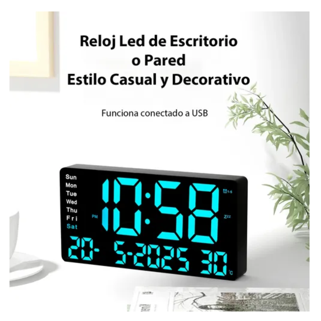 Reloj Pared Digital Dia Fecha Hora Temporizador Luz Led Azul