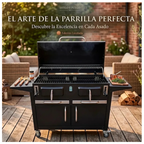 Parrilla A Carbon Con Tapa Premium De Acero Con 4 Ruedas Asados