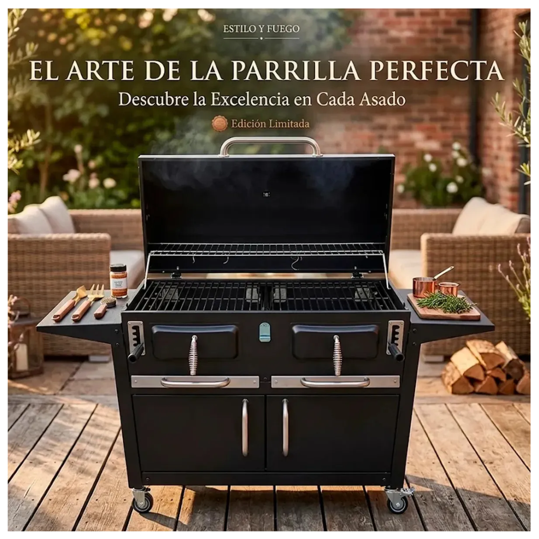 Parrilla A Carbon Con Tapa Premium De Acero Con 4 Ruedas Asados