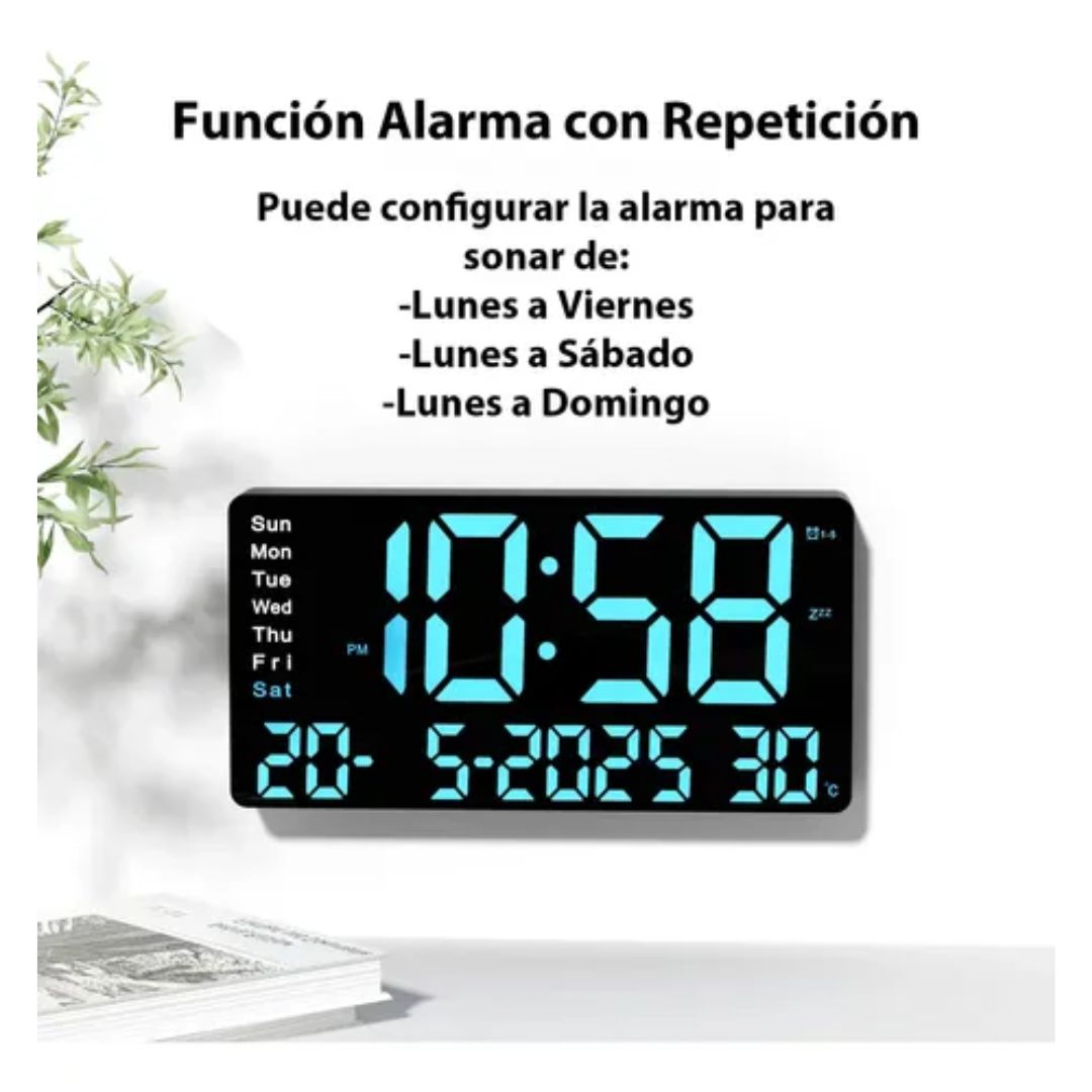Reloj Pared Digital Dia Fecha Hora Luz Led Azul