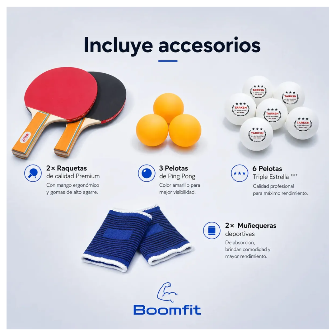 Mesa Ping Pong Junior Plegable Con Ruedas Y Red Incluye Accesorios 274x152x76cm