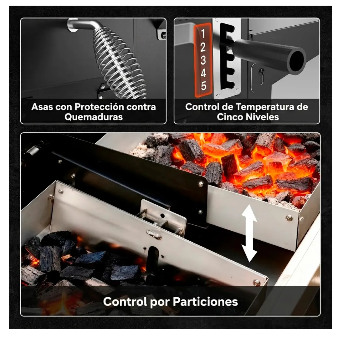 Parrilla A Carbon Con Tapa Premium De Acero Con 4 Ruedas Asados