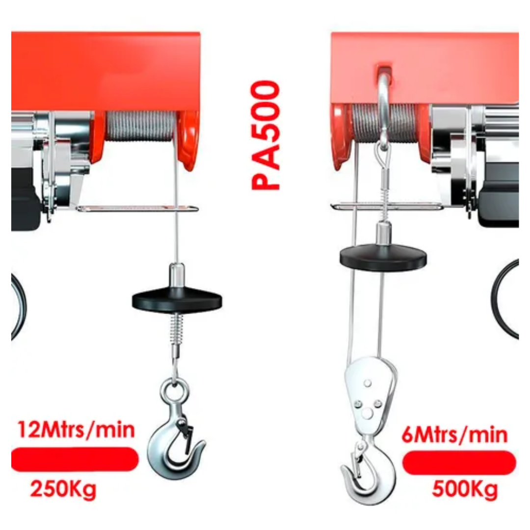 Tecle Eléctrico Inalámbrico 500kg 12mtrs Cable Acero 1050w