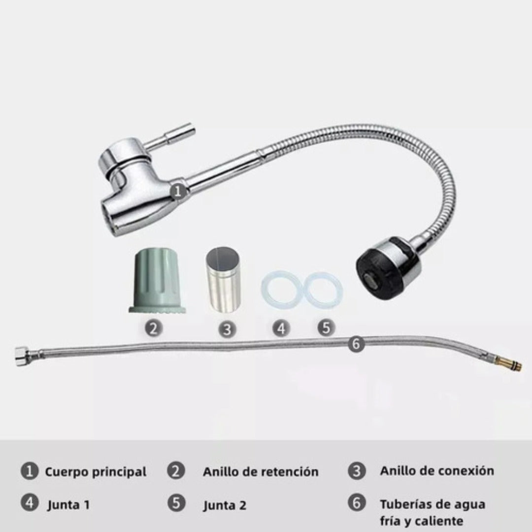 Llave Grifo Cocina Monomando Lavaplatos Flexible Brillante
