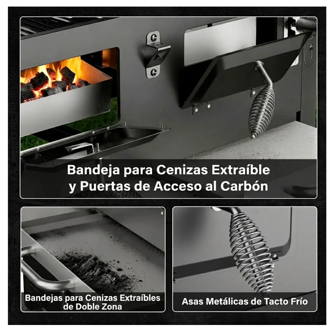 Parrilla A Carbon Con Tapa Premium De Acero Con 4 Ruedas Asados