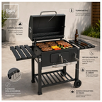 Parrilla A Carbon De Acero Inoxidable Con Tapa y 2 Ruedas Con Doble Repisa