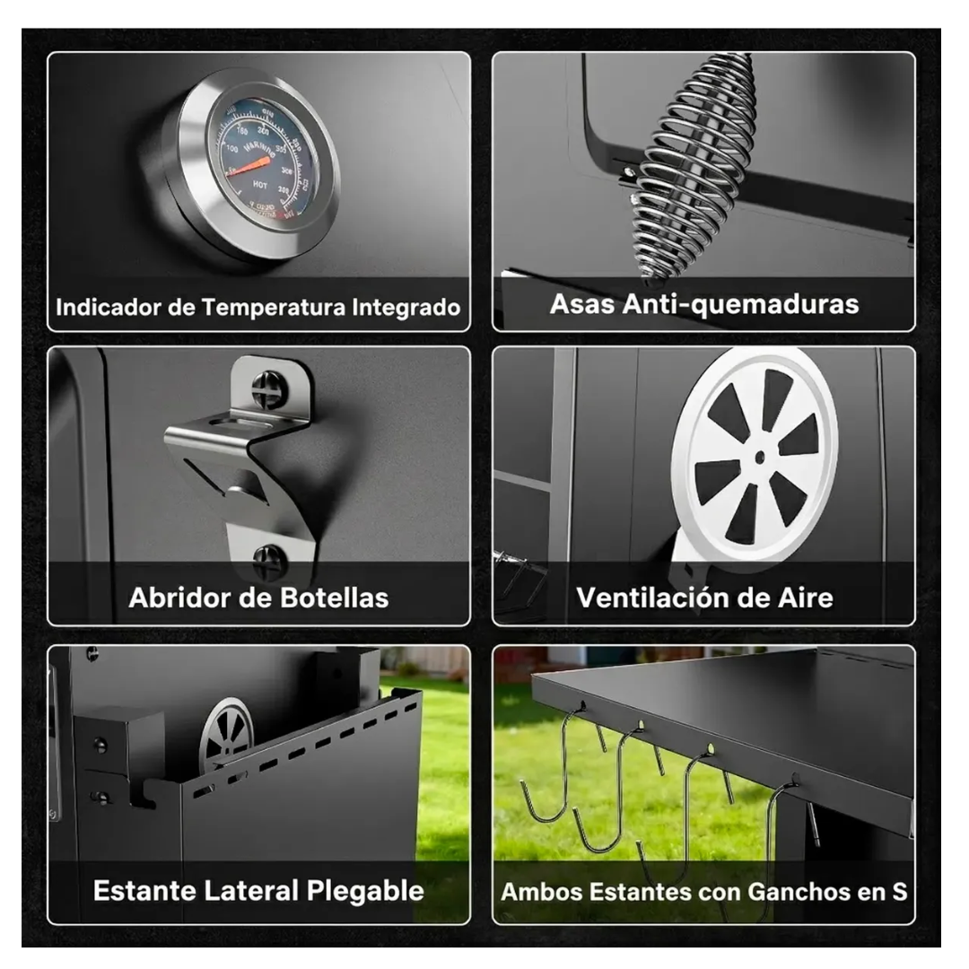 Parrilla A Carbon Con Tapa Premium De Acero Con 4 Ruedas Asados