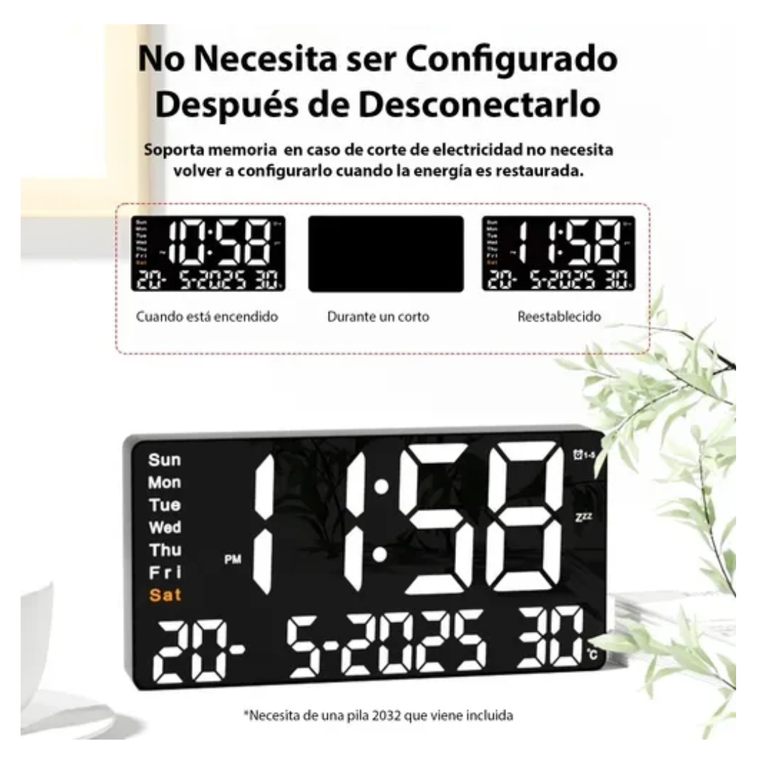 Reloj Pared Digital Dia Fecha Hora Luz Led Azul