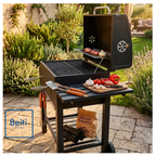 Parrilla A Carbon De Acero Inoxidable Con Tapa y 2 Ruedas Con Doble Repisa