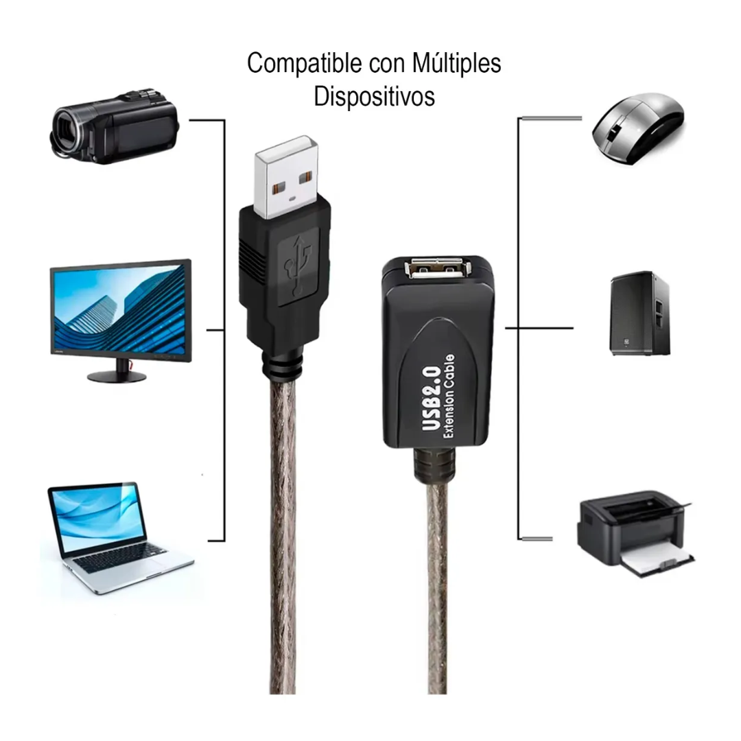 Cable Usb 10 Metros Extension Activo Macho A Usb Hembra 2.0