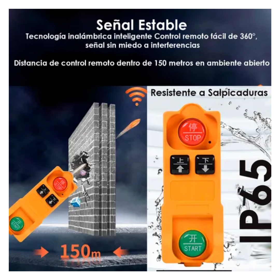 Tecle Eléctrico Inalámbrico 1200kg 12mtrs Cable Acero 1850w