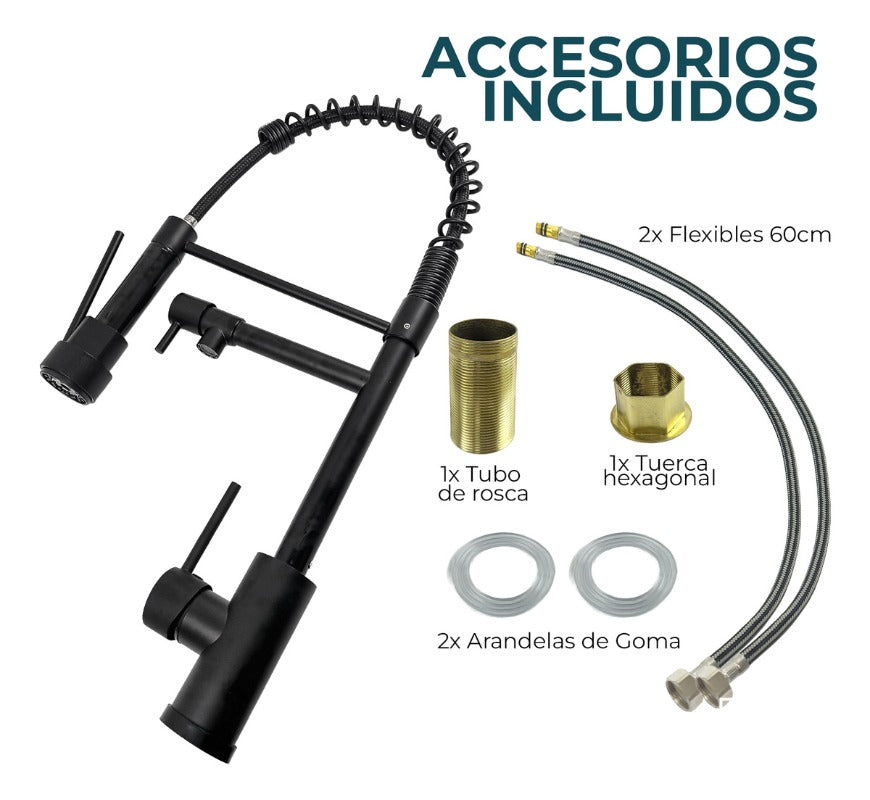 Llave Lavaplatos Grifo Monomando Extensible 2 En 1 Acero Inoxidable