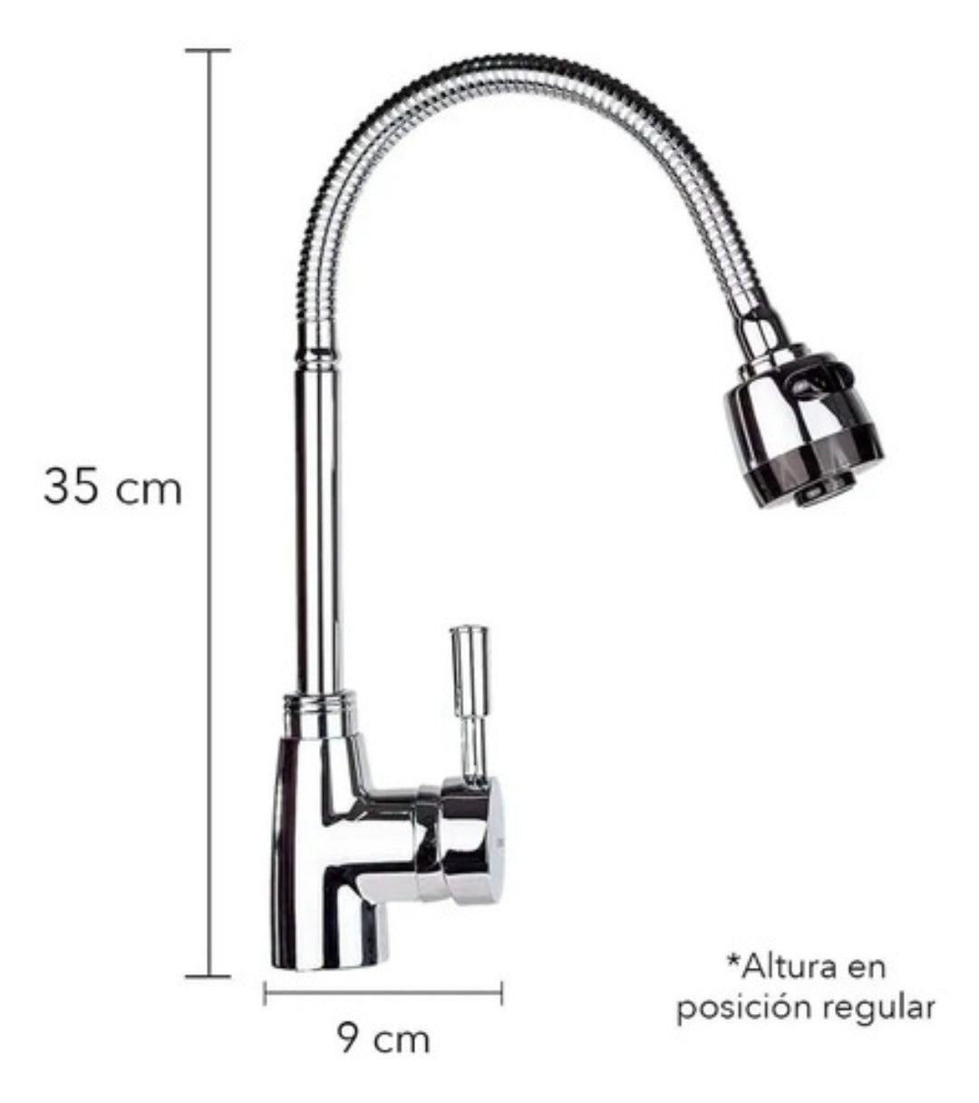 Llave Grifo Cocina Monomando Lavaplatos Flexible Brillante