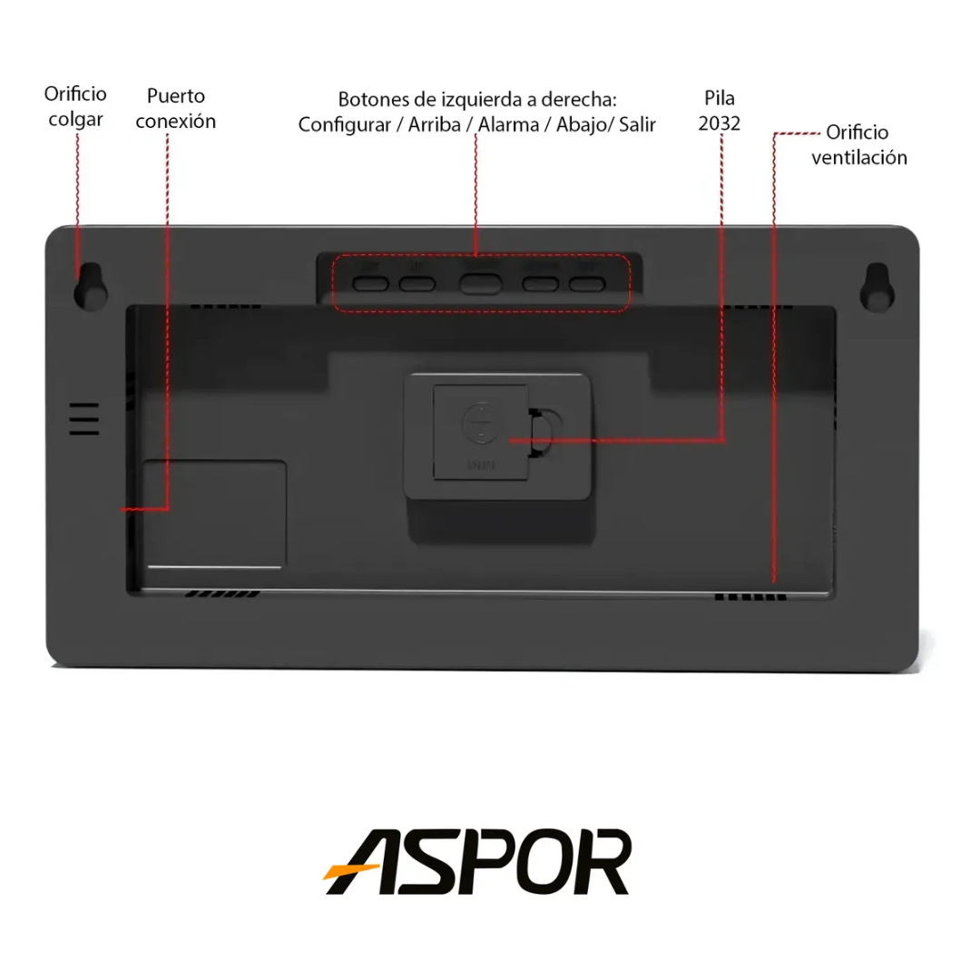 Reloj Pared Digital Dia Fecha Hora Temporizador Luz Led Azul