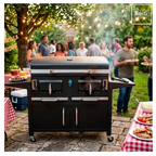Parrilla A Carbon Con Tapa Premium De Acero Con 4 Ruedas Asados