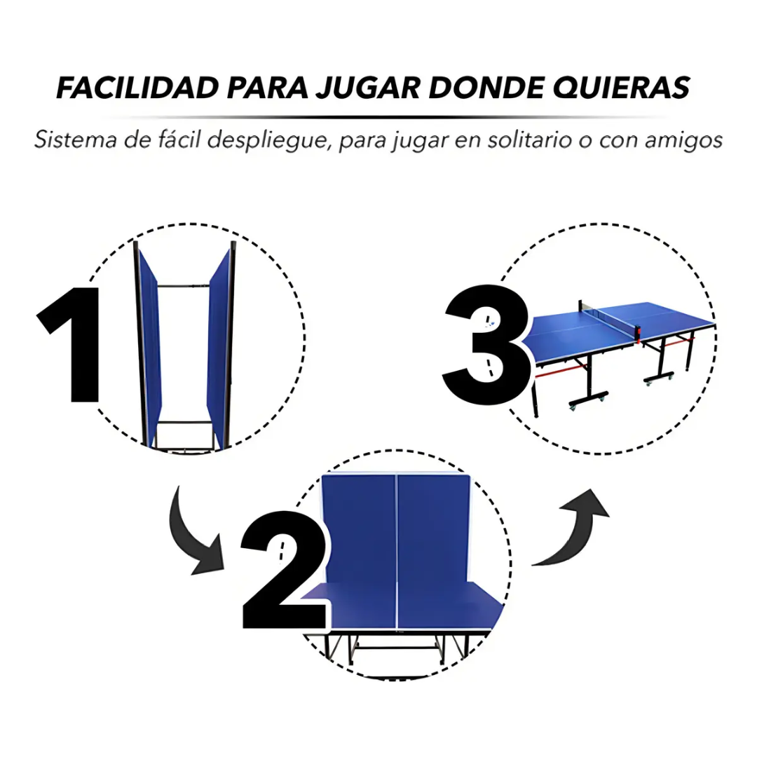 Mesa Ping Pong Junior Plegable Con Ruedas Y Red Incluye Accesorios 274x152x76cm