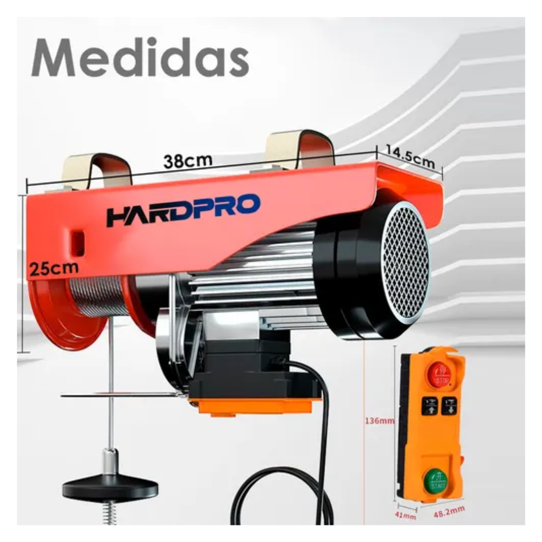 Tecle Eléctrico Inalámbrico 500kg 12mtrs Cable Acero 1050w