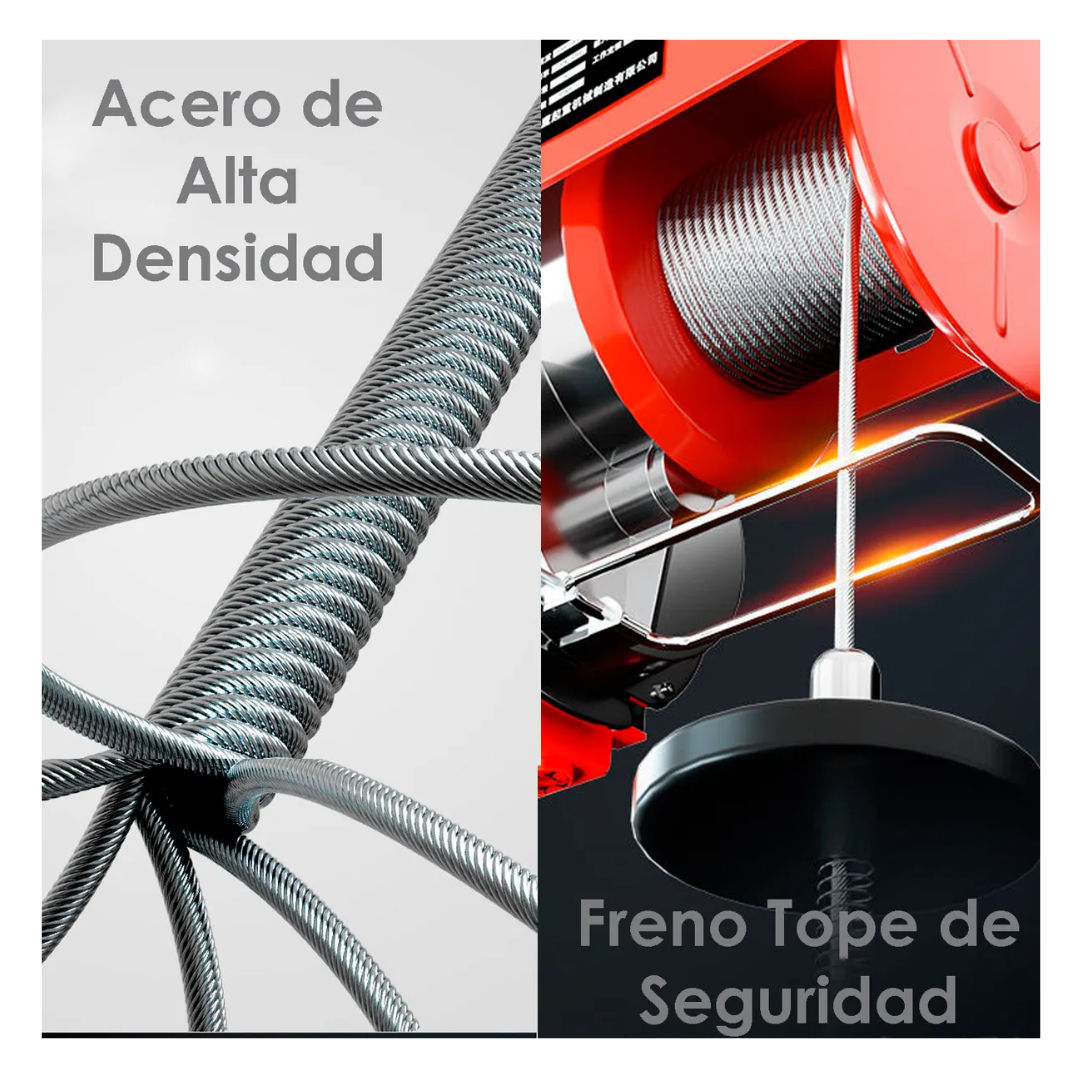 Tecle Eléctrico Inalámbrico 1200kg 12mtrs Cable Acero 1850w