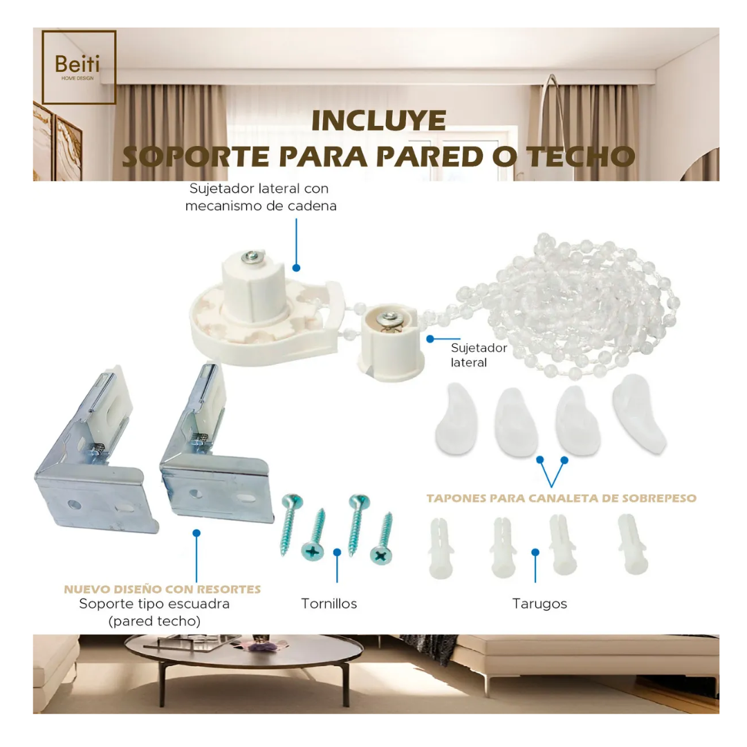 Cortina Roller Blackout Doble Visillo Cenefa 100x200