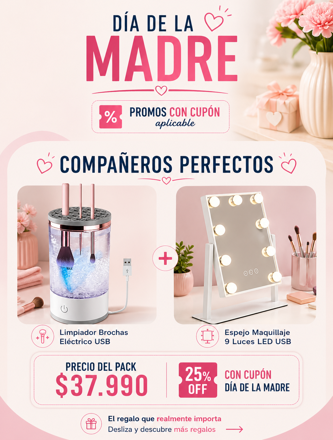 Promo Limpia Brochas + Espejo 9 Led Beiti