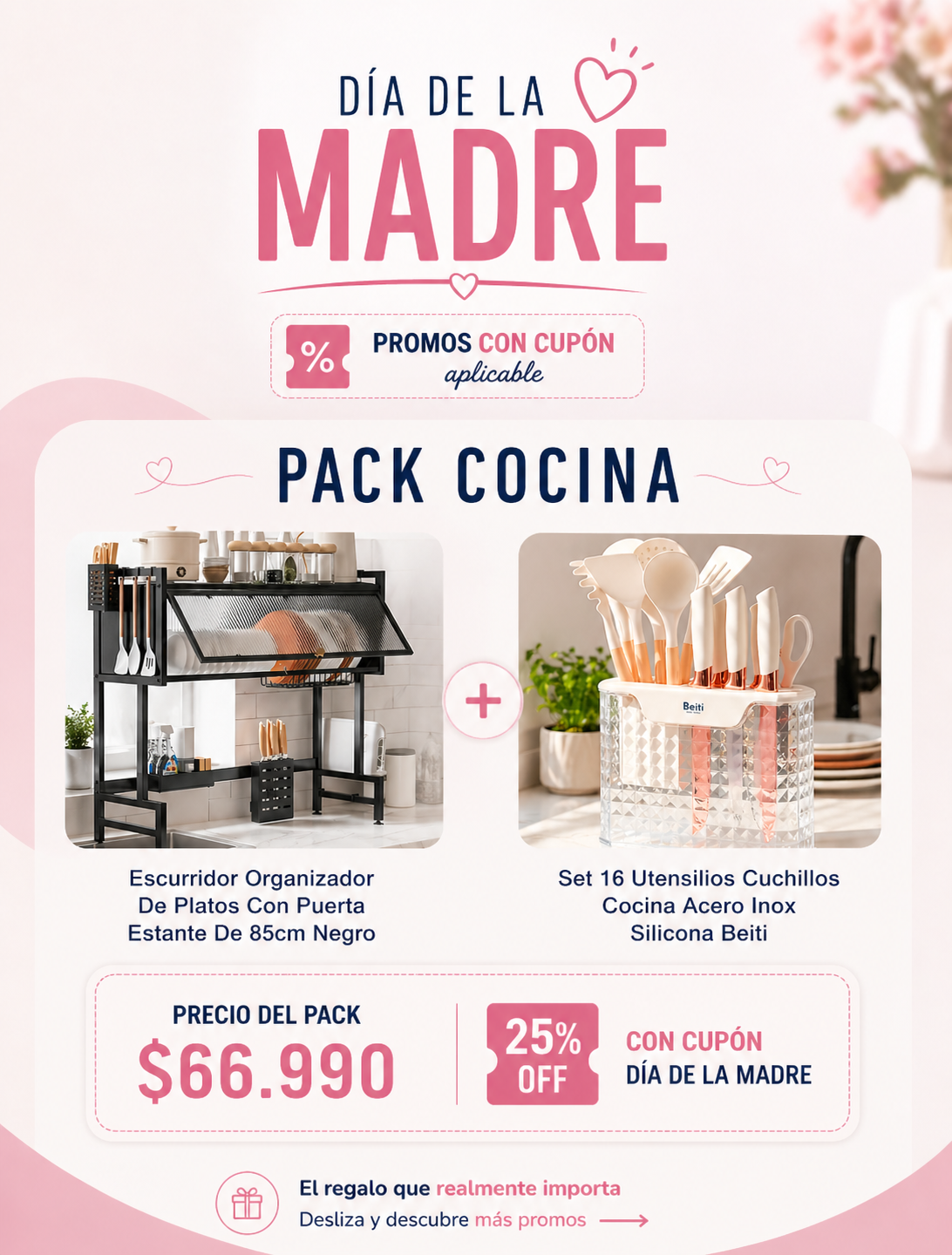 Promo Cocina Escurridor + Set 16 Utensilios Beiti