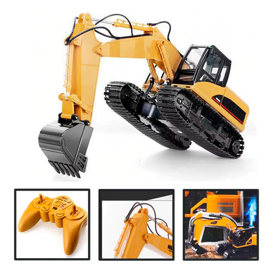 Auto A Control Excavadora Con Luces Humo Brazo Electrico Escala 1:24