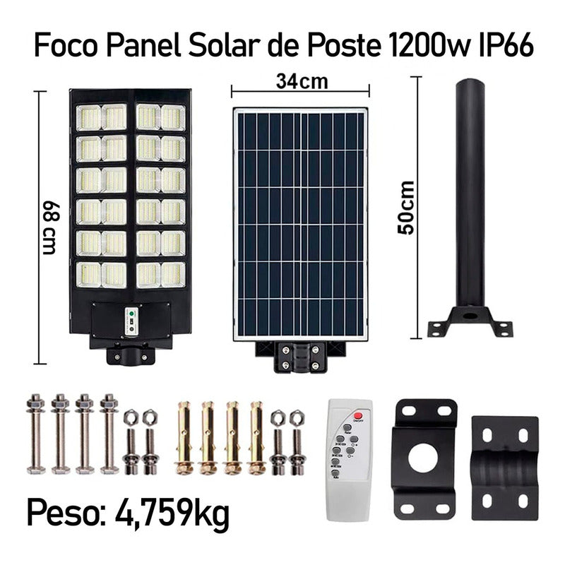 Foco Poste Solar Led 1200w Ip67 Exterior Alta Potencia Luz Fria
