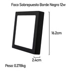 Foco Plafon Led Sobrepuesto Cuadrado 12w Luz Calida B. Negro
