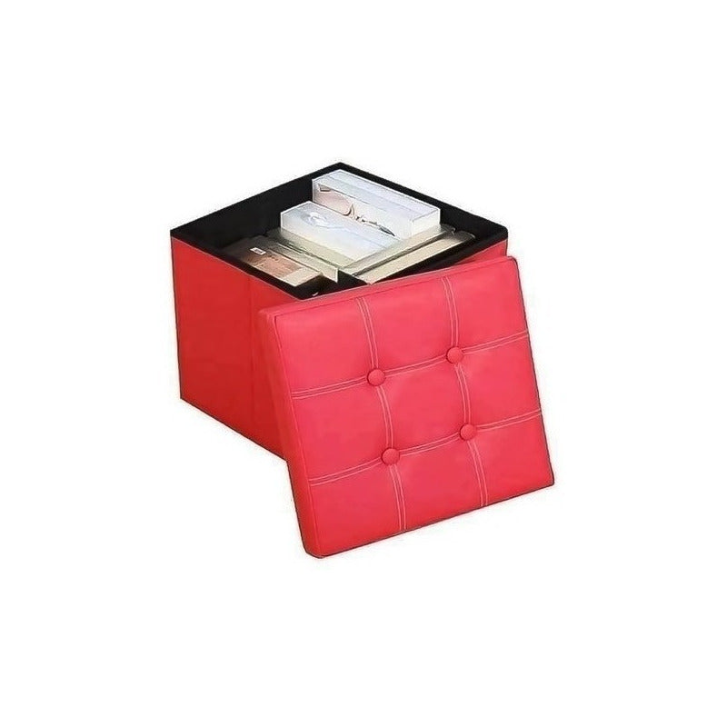 Puff Baul Silla Ecocuero Plegable Organizador 38cm X 38cm