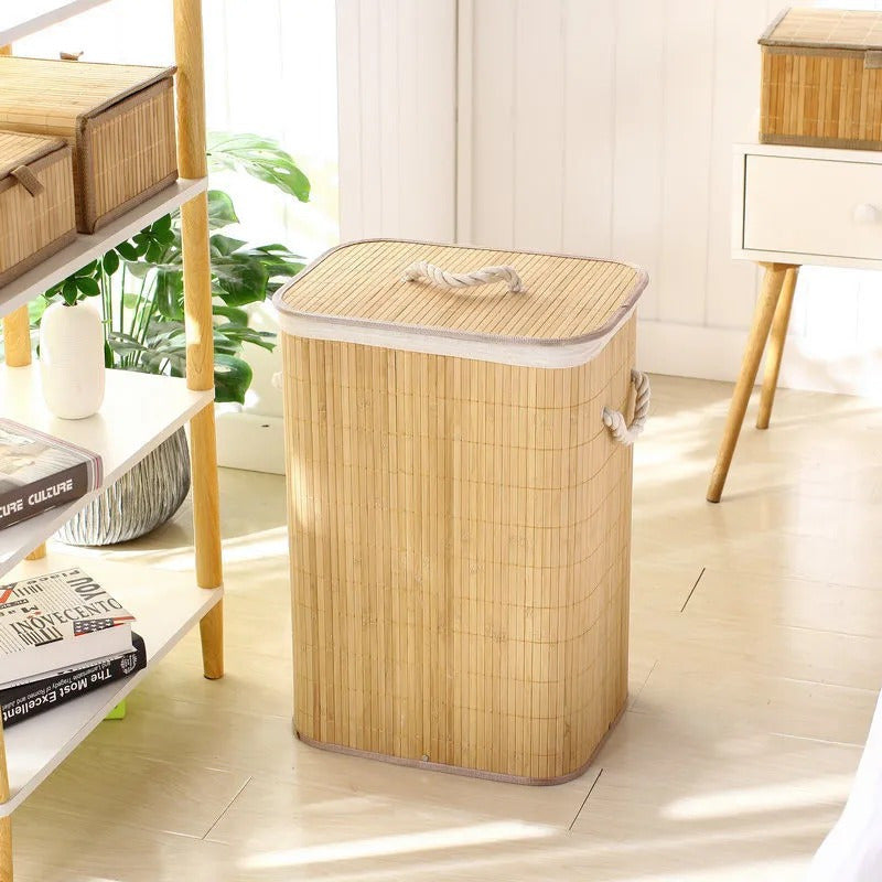 Cesto Canasto Ropa Sucia Bambu Whitmor 60 Cm Con Tapa Y Asas