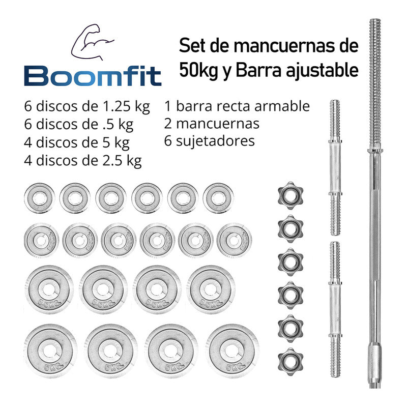 Set Mancuernas Barra Extendible 50 Kg Cromo Con Maleta