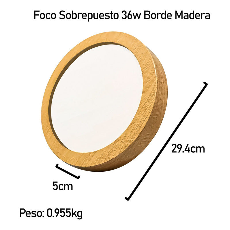 6 Foco Plafon Led Redondo Sobrepuesto 36w Luz Fria Madera