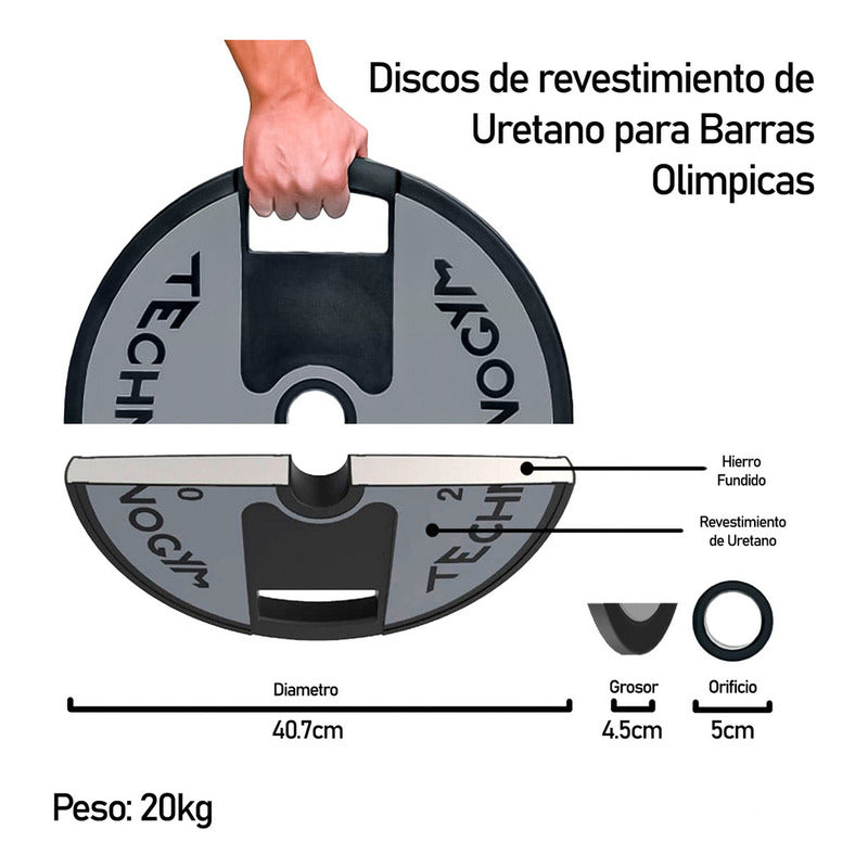 Disco Olímpico 20kg Para Pesas Barras Profesional Engomado