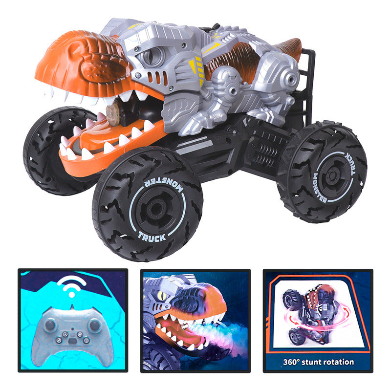 Auto a Control Remoto Dinosaurio Piruetas Humo Musica 360° 4x4