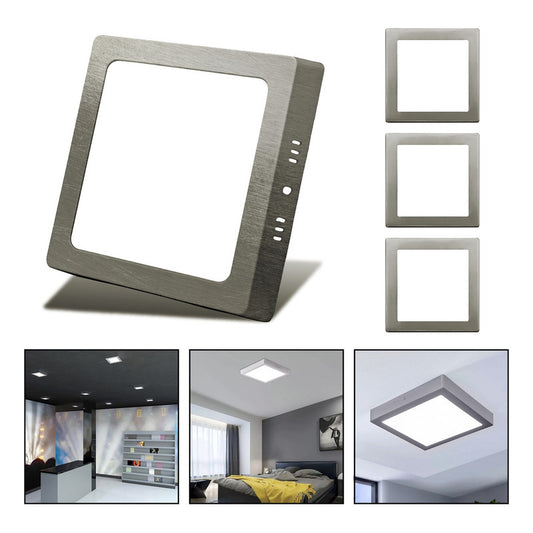 3 Foco Plafon Led Cuadrado Sobrepuesto 18w Luz Fria Niquel