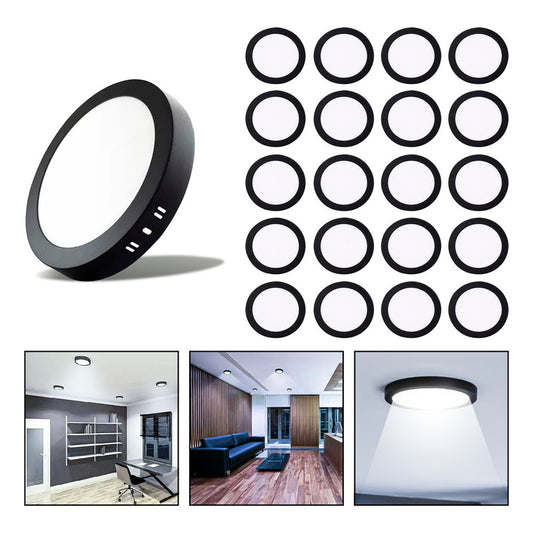 20 Foco Plafon Sobrepuesto Redondo 12w Luz Fria Borde Negro