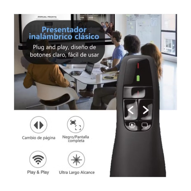 Presentador Powerpoint Puntero Laser 100m R400 Inalámbrico
