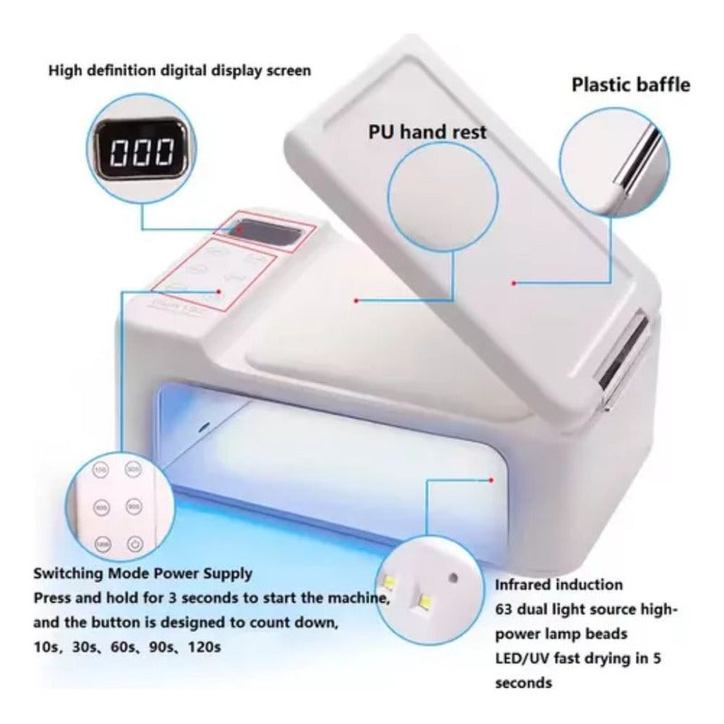 Lampara De Uñas Secadora Led De 350w Tactil Con Posa Mano