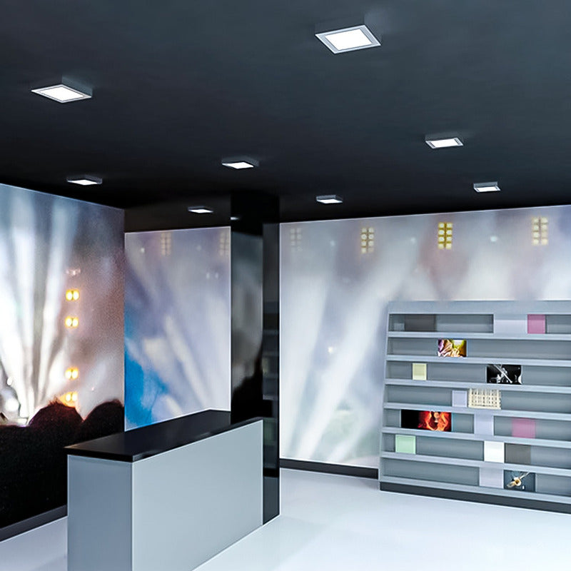 3 Foco Plafon Led Cuadrado Sobrepuesto 18w Luz Fria Niquel