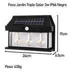Farol Solar Aplique Pared 3 Ampolletas Led Sensor Luz Calido