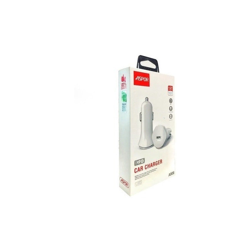 Cargador Auto Carga Rapida 18w Y Cable Usb C 3.0a Aspor A906