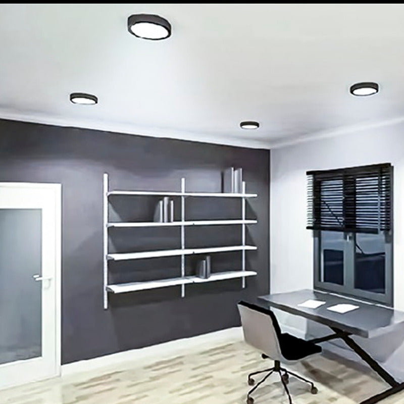 10 Foco Plafon Sobrepuesto Redondo 12w Luz Fria Borde Negro
