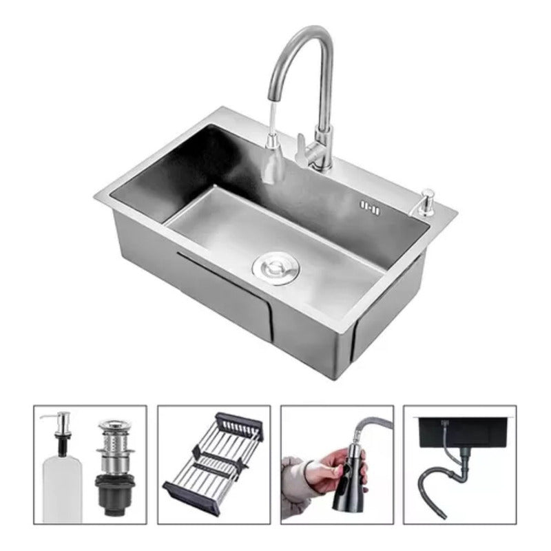 Lavaplatos 55x45cm De Acero Inoxidable Con Grifo Dual Con Accesorios