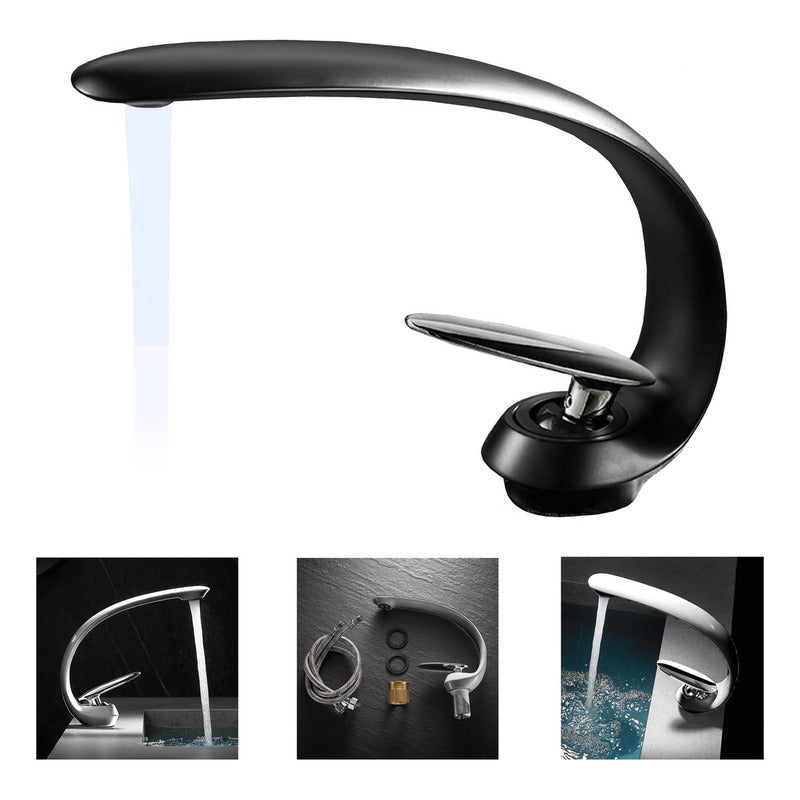 Llave Lavamanos Curva Premium Acero Inoxidable Negro Baño